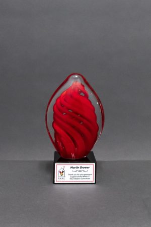 6.75  Red Swirl Egg on Black Glass Base 1