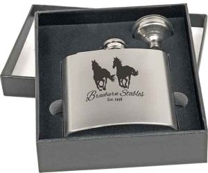 Stainless Steel Flask and Funnel in Box with Black Engraving 1